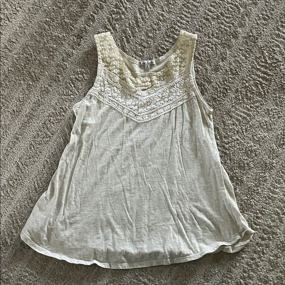 Katie’s Kloset Lace Yoke Sleeveless Ivory Tank Medium